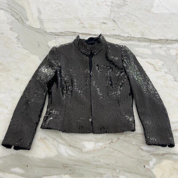 AKRIS BLACK FLORAL SEQUINS EVENING CROPPED JACKET FR 38 / US 6 NOWTS! - Picture 7 of 17